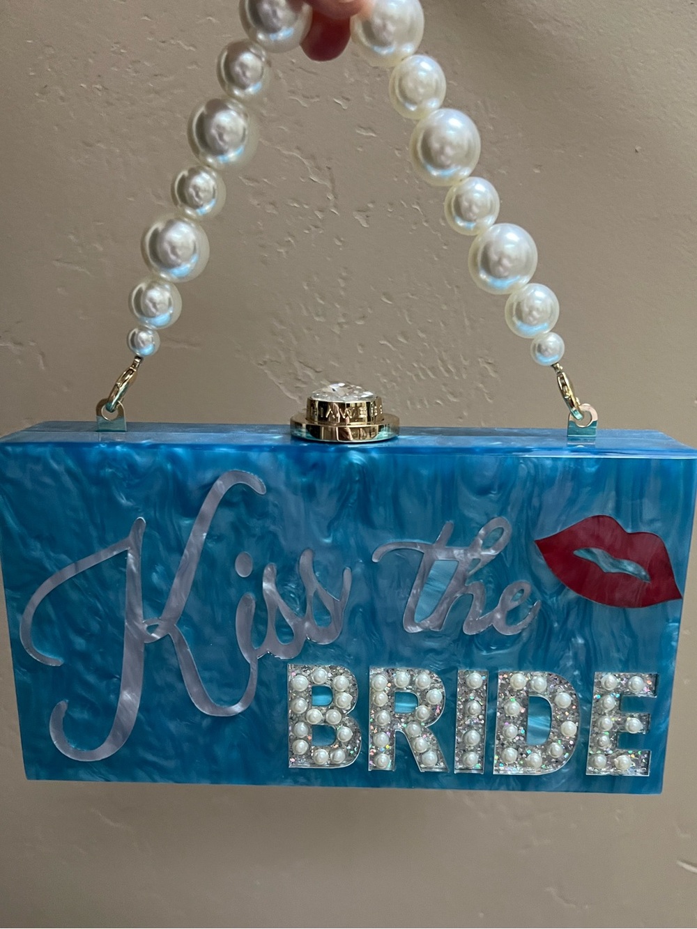 Sophia Webster Pearl Blue Kiss The Bride Box Clutch